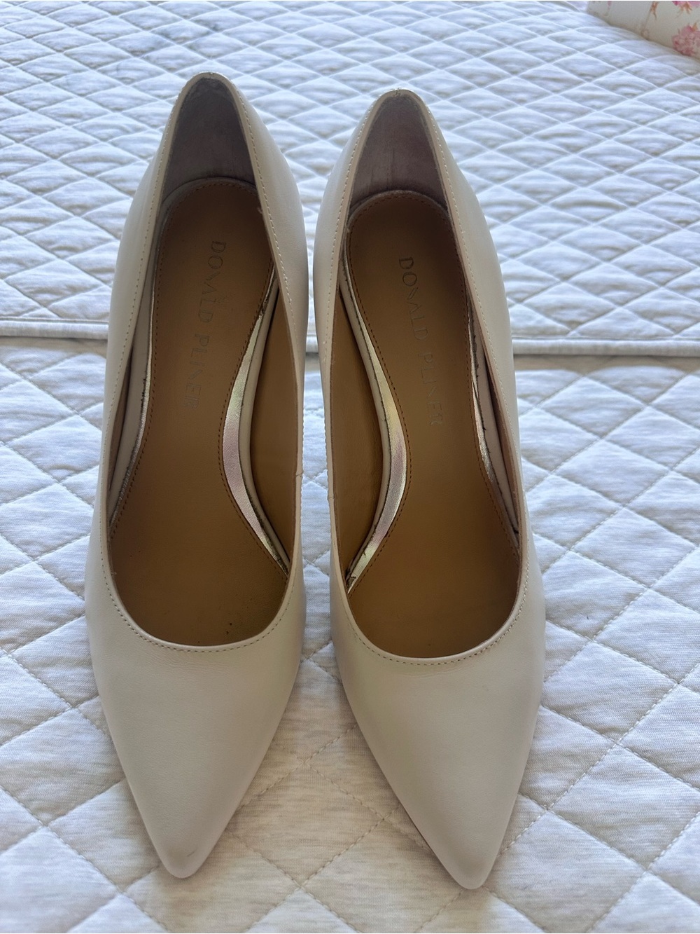 Donald J. Pliner Cream Pointed-Toe Leather Pumps